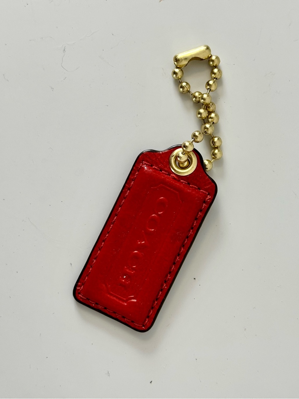 Coach Red Patent Leather Hangtag Bag Charm Gold Ball Chain Replacement Tag